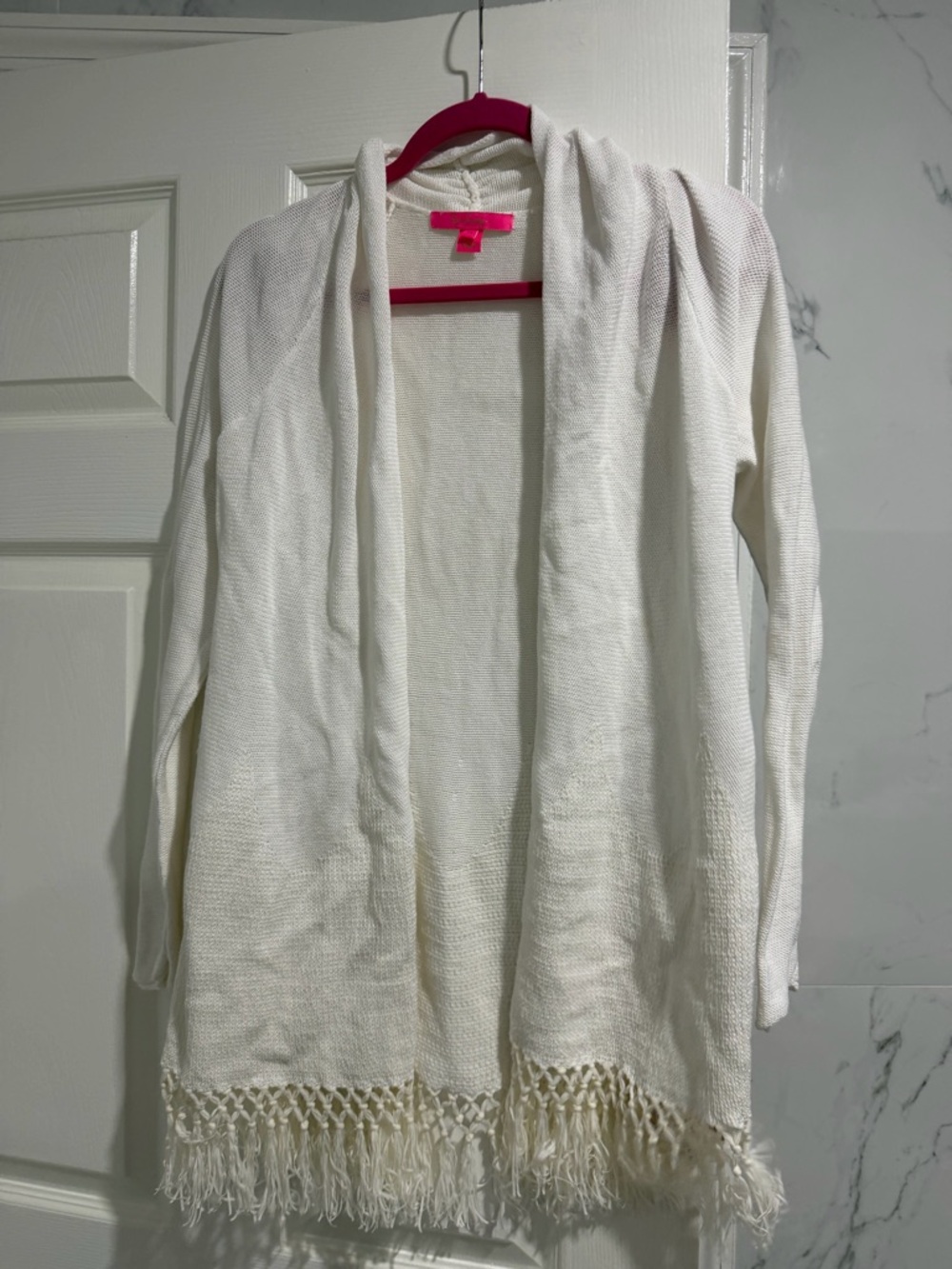 Lilly Pulitzer Tatum cardigan fringe costal Beach white sweater medium